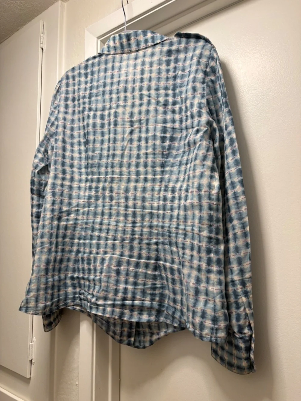 Tory Burch button down shirt - cotton tie dye w/ checkered pattern - size 10